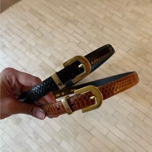Karen Scott Black and Brown Snakeskin Belts with Gold Buckles